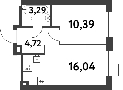 Планировка: 1-комнатная квартира 34,4 м² в ЖК «Смарт Гарден»