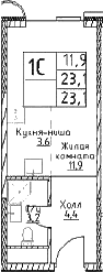 Планировка: Студия 23,1 м² в ЖК «Наметкин Тауэр»