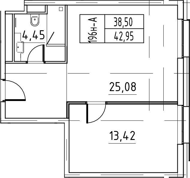 Планировка: Евродвушка 43 м² в ЖК «ЙЕС Лидер»
