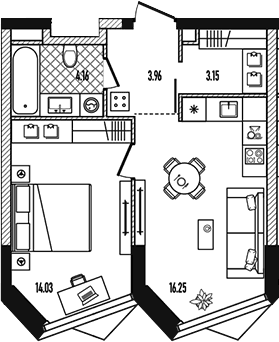 Планировка: Евродвушка 41,7 м² в ЖК «Репаблик»