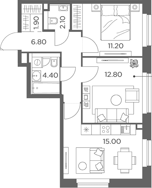 Планировка: 2-комнатная квартира 54,2 м² в ЖК «Белый Град»