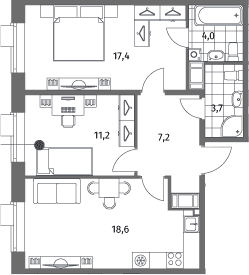 Планировка: Евротрёшка 62,1 м² в ЖК «Парусная 1»
