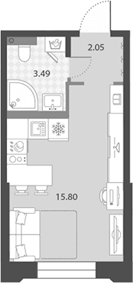 Планировка: Студия 21,3 м² в ЖК «Цивилизация на Неве»