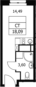 Планировка: Студия 18,1 м² в ЖК «Волковская 67»