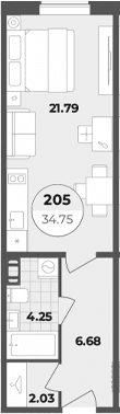 Планировка: Студия 34,8 м² в ЖК «Апарт-отель Лиговский 127»