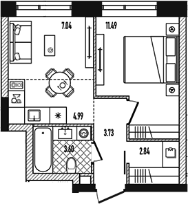 Планировка: Евродвушка 33,5 м² в ЖК «Репаблик»