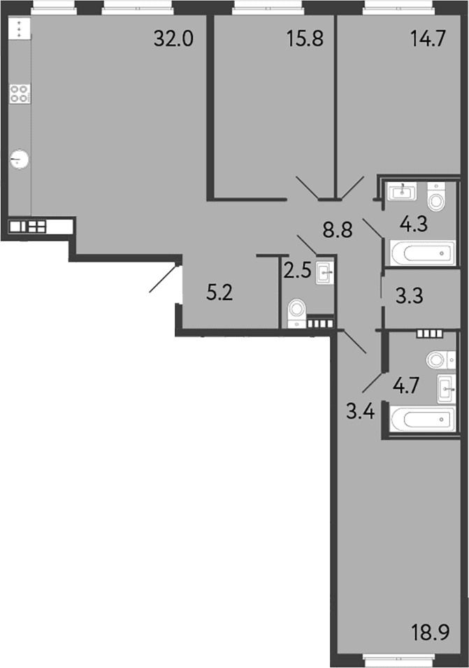 Планировка: Квартира евро-4 113,6 м² в ЖК «Визионер»