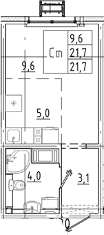 Планировка: Студия 21,7 м² в ЖК «Цветной город»