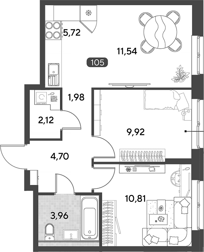 Планировка: Евротрёшка 50,8 м² в ЖК «Космопарк»