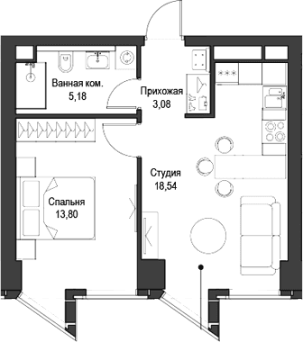 Планировка: Евродвушка 40,6 м² в ЖК «Феймос»