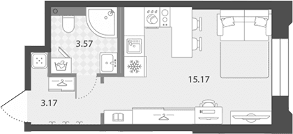 Планировка: Студия 21,9 м² в ЖК «Цивилизация на Неве»