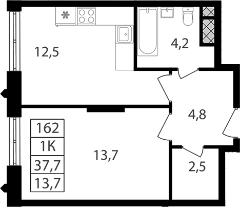 Планировка: 1-комнатная квартира 37,7 м² в ЖК «Варшавские ворота»