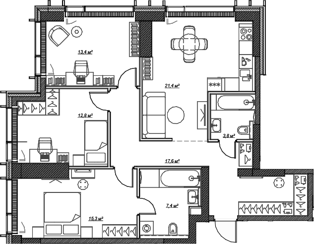 Планировка: Квартира евро-4 93,7 м² в ЖК «Веер»