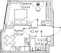 Планировка: 1-комнатная квартира 34 м² в ЖК «СЕЗАР БУДУЩЕЕ»
