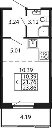 Планировка: Студия 21,8 м² в ЖК «Полис Новоселье»