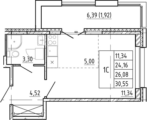 Планировка: Студия 23,9 м² в ЖК «Полис Новоселье»