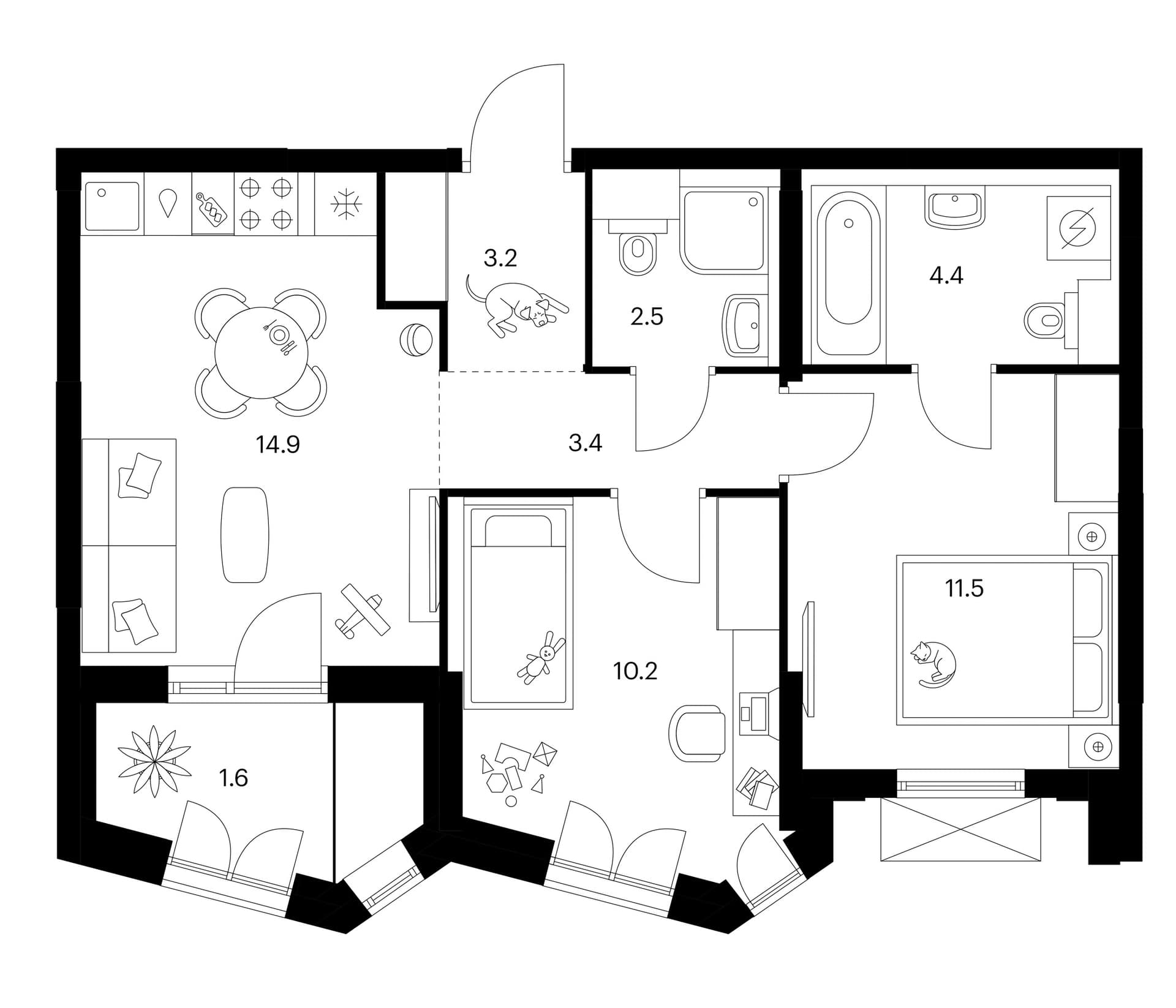Планировка: 2-комнатная квартира 50,1 м² в ЖК «Мичуринский парк»