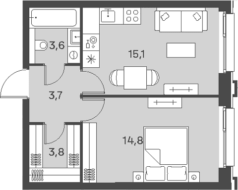 Планировка: Евродвушка 41 м² в ЖК «Портленд»
