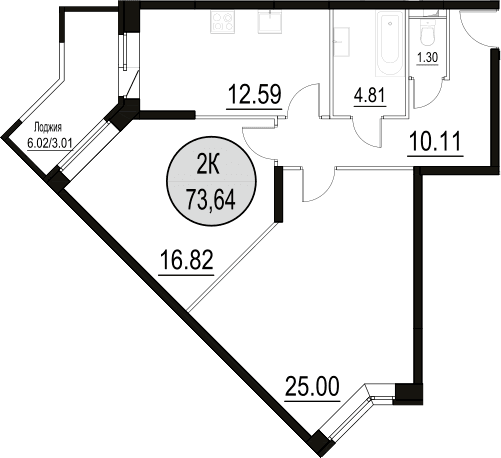 Планировка: 2-комнатная квартира 70,6 м² в ЖК «Солнечный Парк»