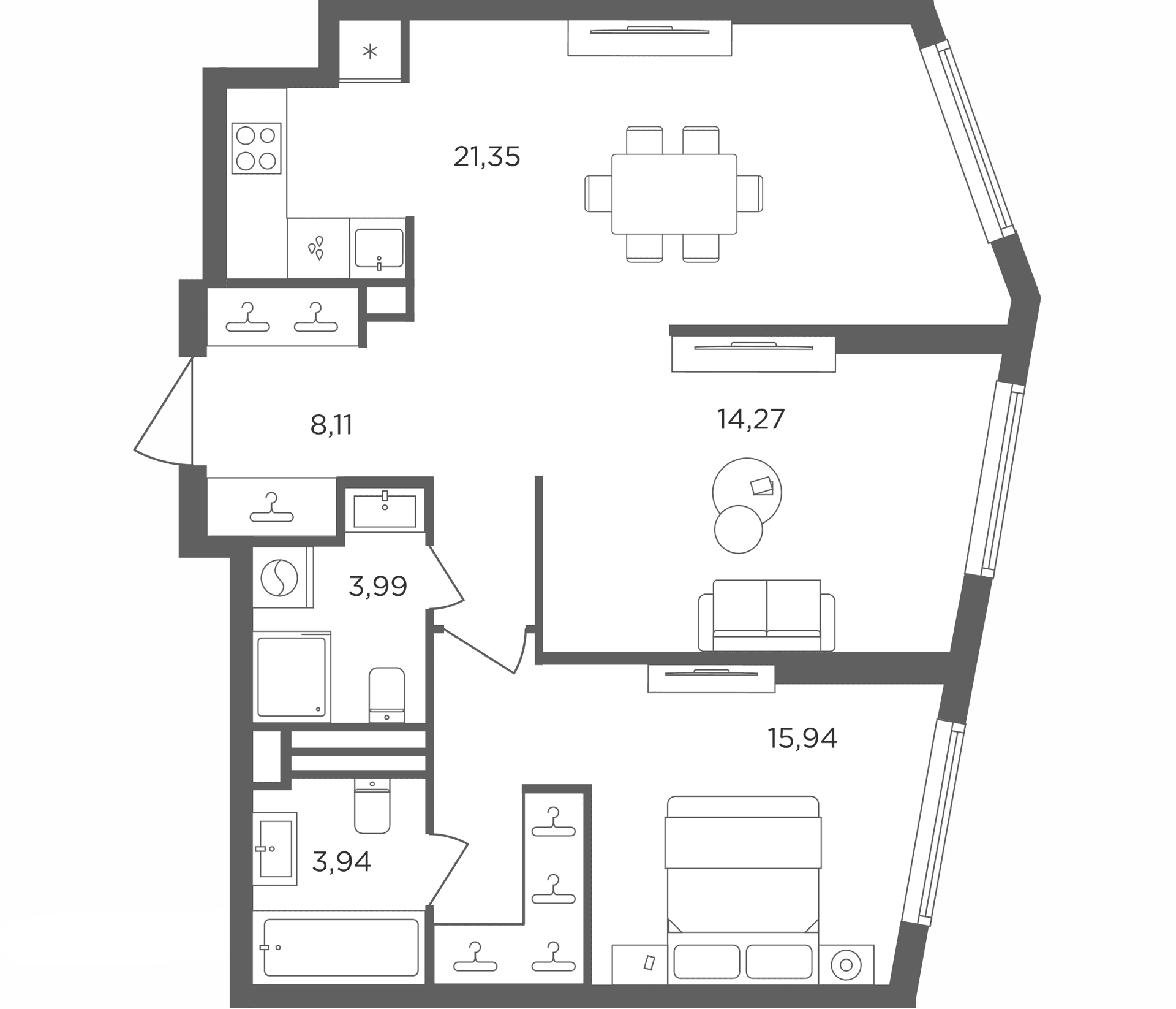 Планировка: Евродвушка 67,6 м² в ЖК «Сикрет Гарден»