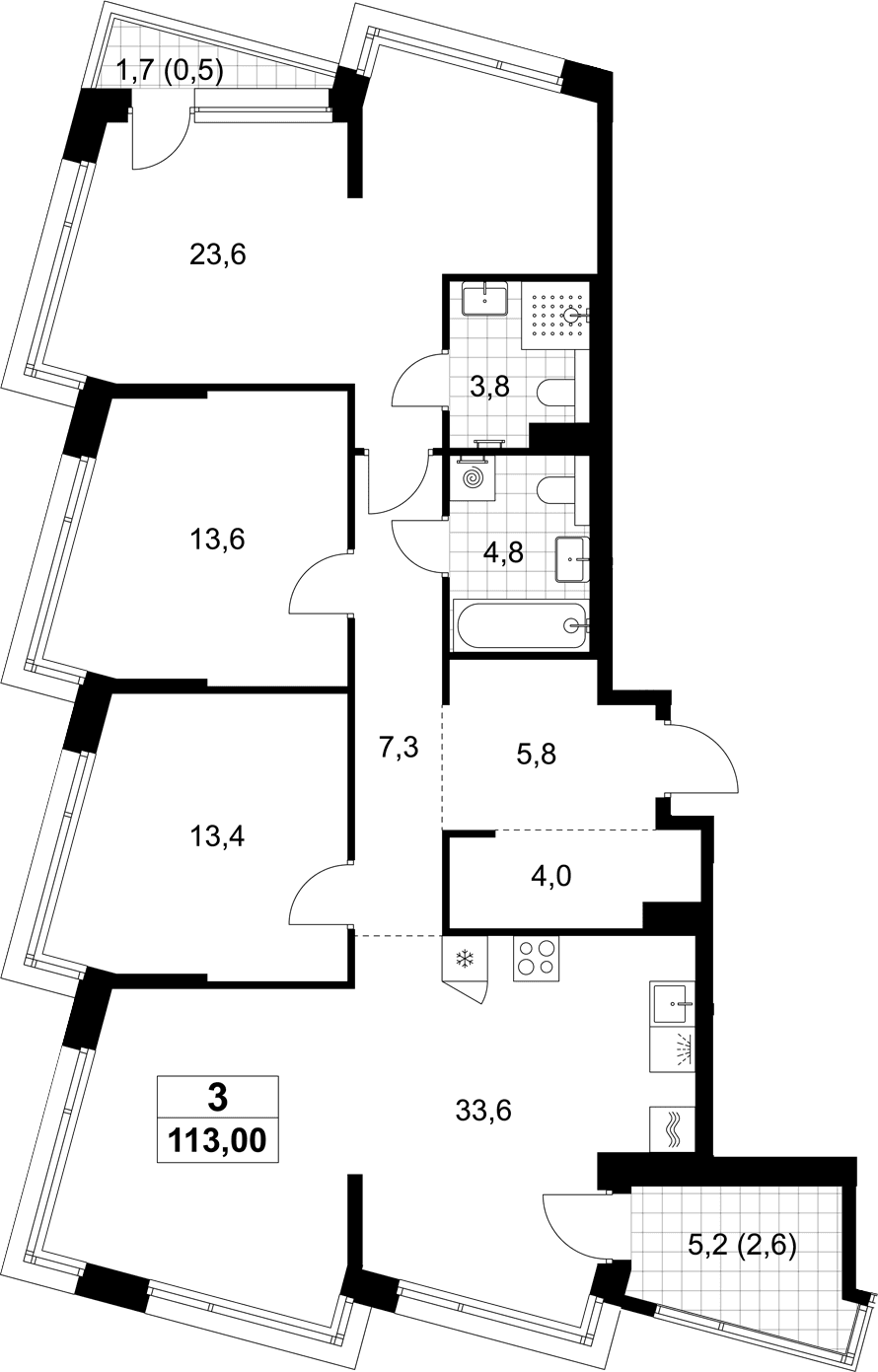 Планировка: Квартира евро-4 109,9 м² в ЖК «Хольм»