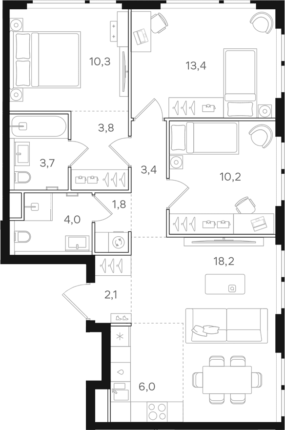 Планировка: Квартира евро-4 76,9 м² в ЖК «НАЗАРЕ»