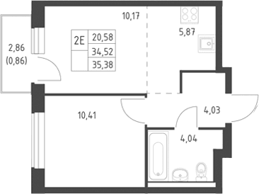 Планировка: Евродвушка 34,5 м² в ЖК «Горки Парк»