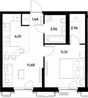Планировка: Евродвушка 37,6 м² в ЖК «ЭВО»