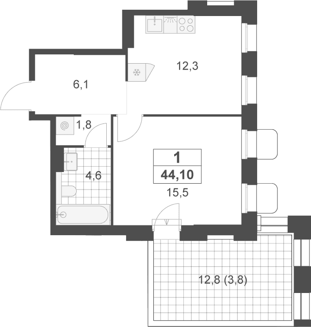 Планировка: 1-комнатная квартира 40,3 м² в ЖК «Деснаречье»