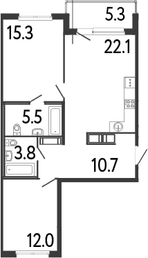 Планировка: Евротрёшка 69,4 м² в ЖК «Передвижники»