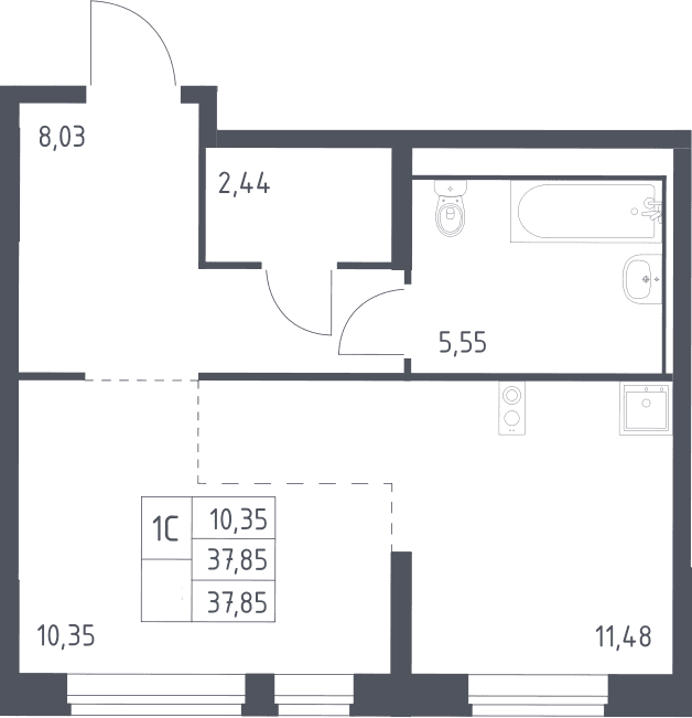 Планировка: Студия 37,9 м² в ЖК «Молжаниново»