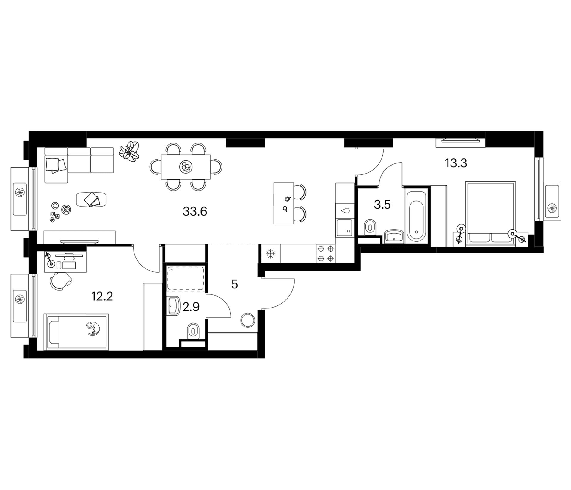 Планировка: 2-комнатная квартира 70,5 м² в ЖК «Белая Дача парк»