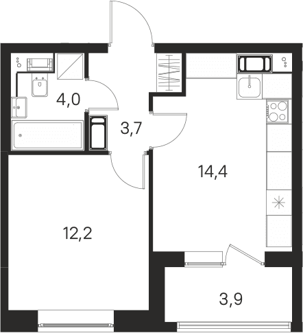 Планировка: 1-комнатная квартира 34,3 м² в ЖК «М36»