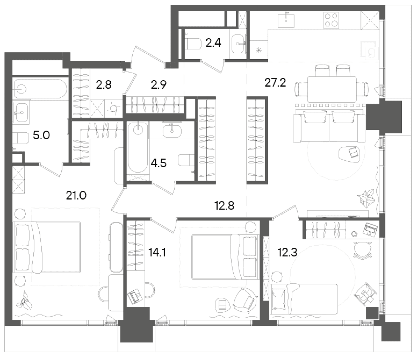Планировка: Квартира евро-4 105 м² в ЖК «СТОУН Грэйн»