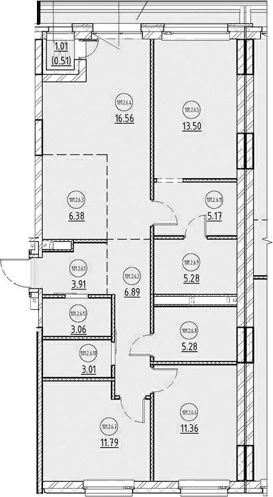Планировка: 3-комнатная квартира 94,5 м² в ЖК «Северный ветер»