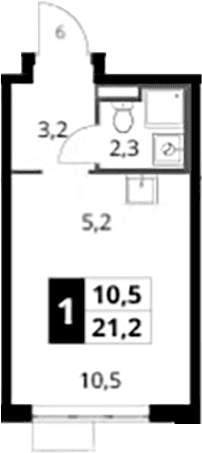 Планировка: Студия 21,2 м² в ЖК «1-й Донской»