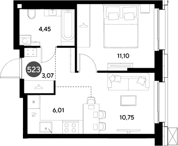 Планировка: Евродвушка 35,4 м² в ЖК «ЭВО»