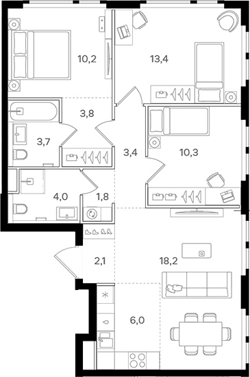 Планировка: Квартира евро-4 76,9 м² в ЖК «НАЗАРЕ»