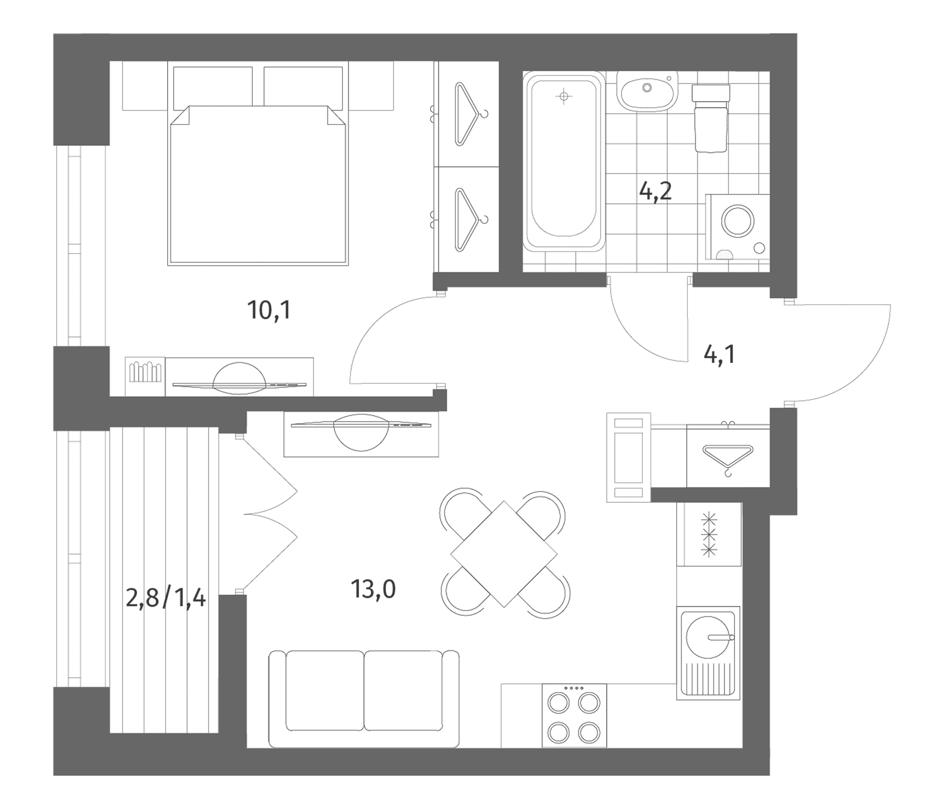 Планировка: Евродвушка 31,5 м² в ЖК «Новый Питер»