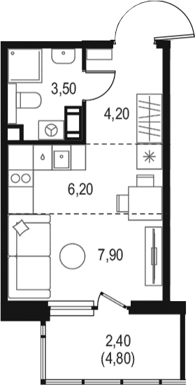 Планировка: Студия 21,8 м² в ЖК «Левел Мечникова»