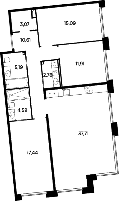 Планировка: Квартира евро-4 108,4 м² в ЖК «Акватория»