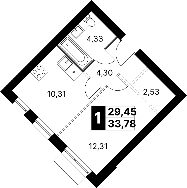 Планировка: Евротрёшка 61,9 м² в ЖК «Апрелевка Клаб»