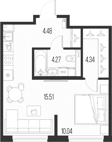Планировка: Евродвушка 38,6 м² в ЖК «Новая земля»