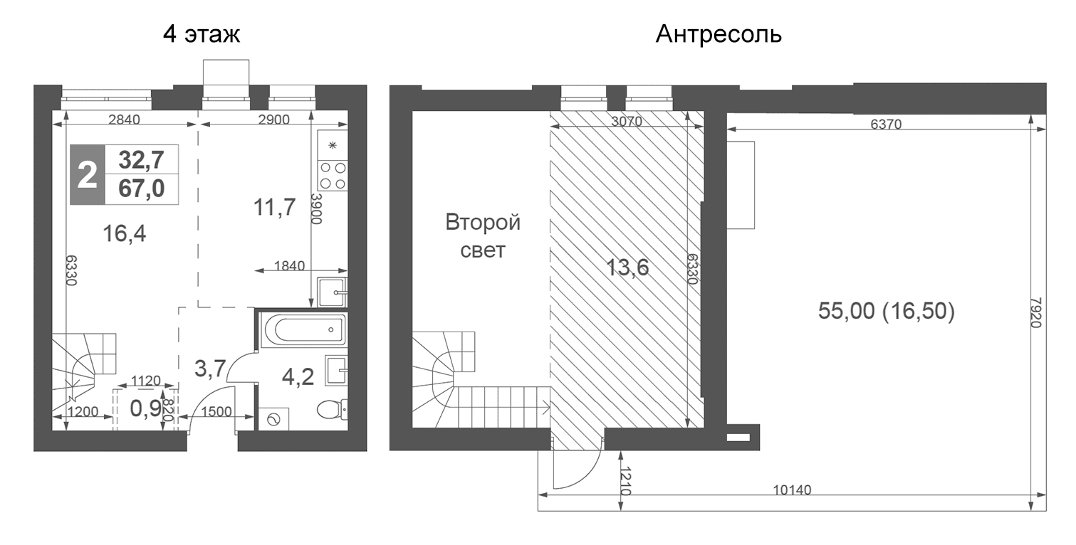 Планировка: Евродвушка 50,5 м² в ЖК «Дубровицы Клаб»