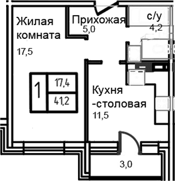 Планировка: 1-комнатная квартира 38,2 м² в ЖК «Троицкий»