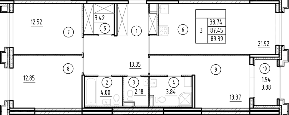 Планировка: Квартира евро-4 87,5 м² в ЖК «Ассамблея»