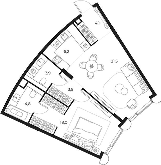 Планировка: Евродвушка 62 м² в ЖК «МАСТЕРС»