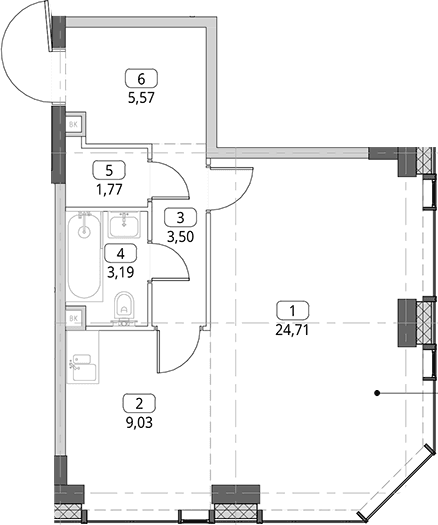 Планировка: Студия 47,8 м² в ЖК «СИТИДЗЕН»