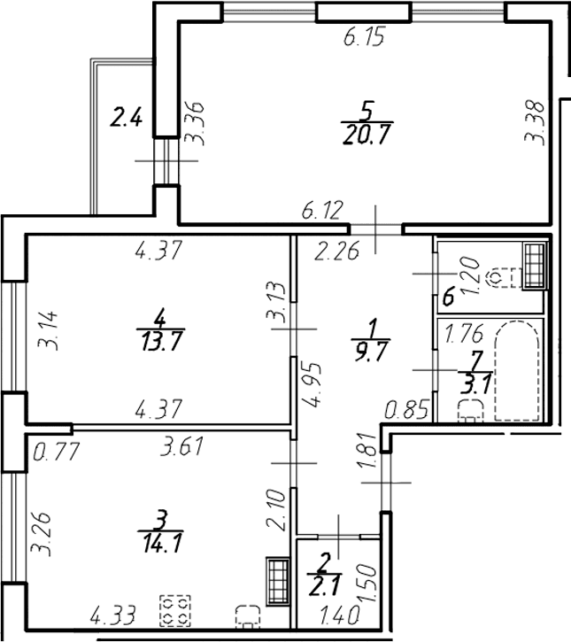 Планировка: 2-комнатная квартира 65,2 м² в ЖК «Ингрия Лэнд»