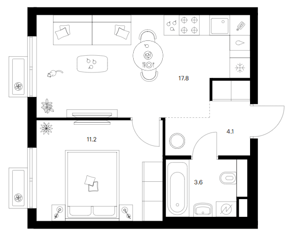 Планировка: 1-комнатная квартира 36,7 м² в ЖК «Ярославский»